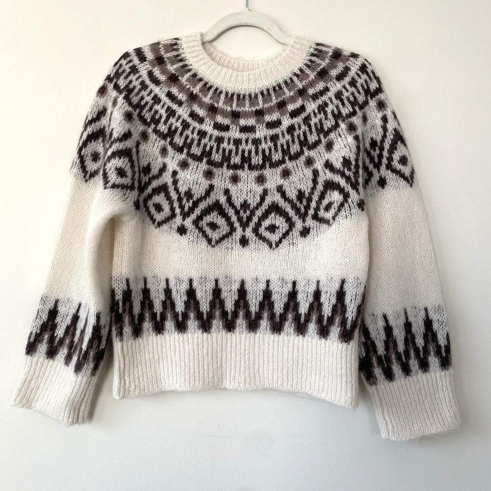NWT Madewell Fair Isle Boxy Sweater Merino Wool Alpaca Classic Cream Brown XXS